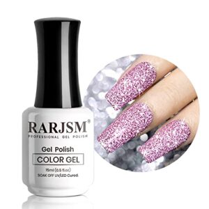 RARJSM Reflective Glitter Gel Nail Polish,Pink Sparkle Gel Nail Polish,Flash Diamond Gel Polish Soak off UV LED Curing Requires 15ml Single Bottle for Home Salon Diy Nail Manicure Decoration
