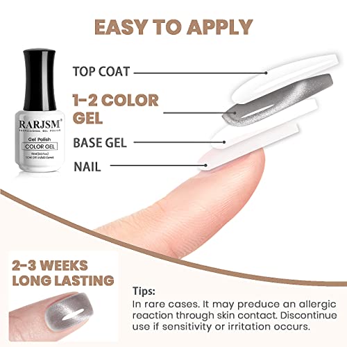 RARJSM Silver Cat Eye Gel Nail Polish 9D Cateye Galaxy Universal Glitter Shimmer Velvet Ice Gel Polish Single Bottle 15ml with Magnetic Stick UV LED Curing Requires Soak Off Home Salon DIY Manicure - Image 6
