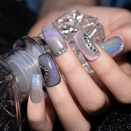 RARJSM Silver Holographic Glitter Gel Cat Eye Gel Nail Polish, Gel Polish Galaxy Rainbow Effect Universal without Magnet Soak Off UV LED DIY Manicure Art for Salon Designs and Home DIY 7.5ML - Image 2