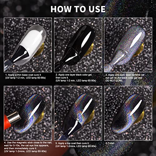RARJSM Silver Holographic Glitter Gel Cat Eye Gel Nail Polish, Gel Polish Galaxy Rainbow Effect Universal without Magnet Soak Off UV LED DIY Manicure Art for Salon Designs and Home DIY 7.5ML - Image 3