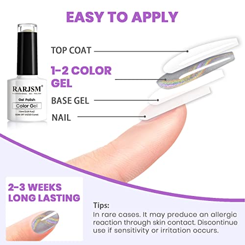 RARJSM Silver Holographic Glitter Gel Cat Eye Gel Nail Polish, Gel Polish Galaxy Rainbow Effect Universal without Magnet Soak Off UV LED DIY Manicure Art for Salon Designs and Home DIY 7.5ML - Image 6