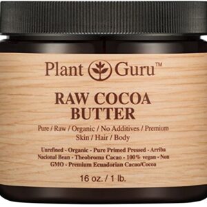 Raw Cocoa Butter 16 oz. / 1 lb. 100% Pure Fresh Natural Cold Pressed. Skin Body and Hair Growth, DIY Creams, Lip Balm, Lotion and Soap Making