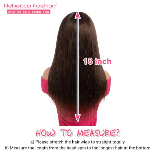 Rebecca Fashion #4 Dark Brown Straight Human Hair Wig with Bangs Ombre Brown Honey Blonde Wigs for Women Glueless Wigs for Beginners, Lazy Girls, Office Worker 18 Inch - Image 3