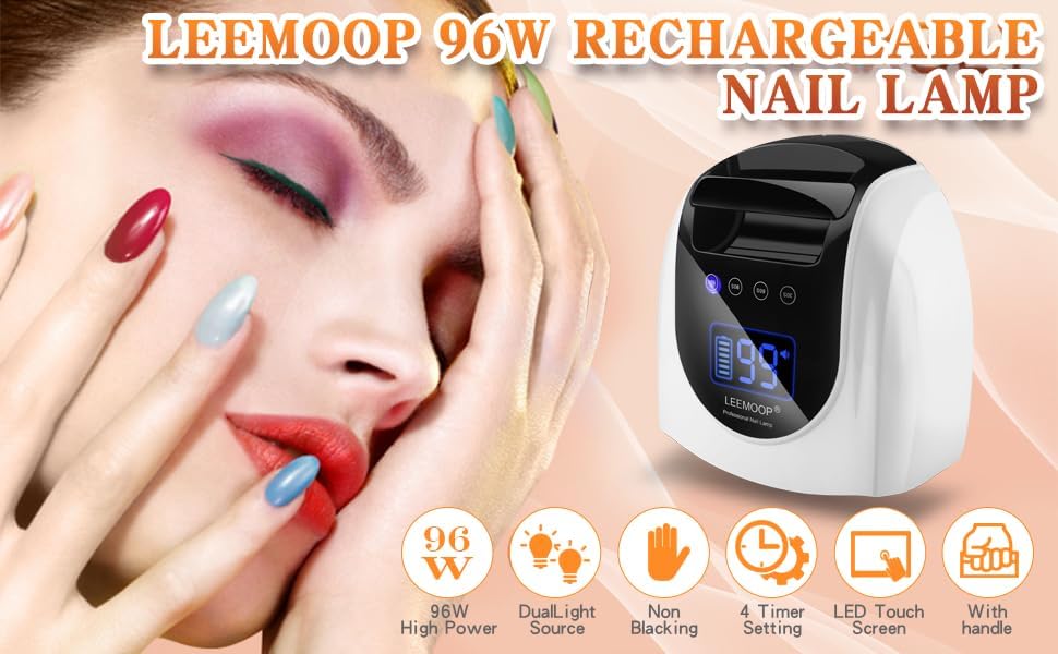 Rechargeable 96W Cordless UV LED Nail Lamp with Handle, 42 Beads, 4 Timers - Image 8