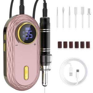 Portable Rechargeable Electric Nail File Kit 6 Attachments for Professional Manicures