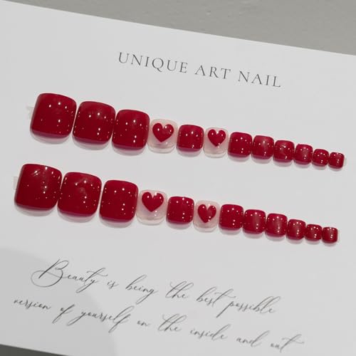 Red Heart 24 Pcs Short Acrylic Press On Toenails for Valentine's Day Wear - Image 4