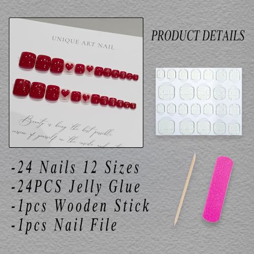 Red Heart 24 Pcs Short Acrylic Press On Toenails for Valentine's Day Wear - Image 5