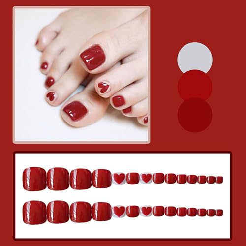 Red Heart 24 Pcs Short Acrylic Press On Toenails for Valentine's Day Wear - Image 2