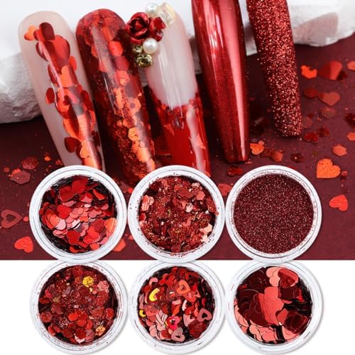 Red Holographic Chunky Heart Nail Art Glitter Sequins - 6 Jars Valentine's Day Collection - Image 3