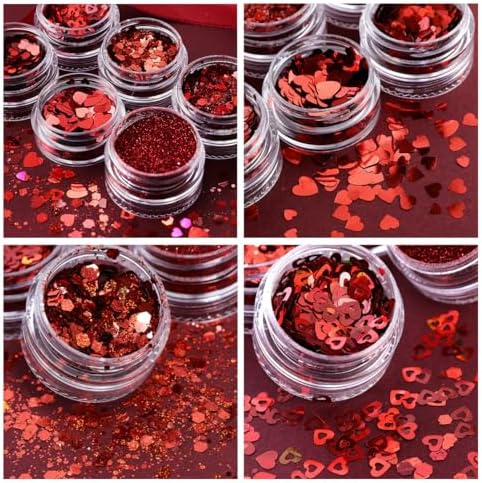 Red Holographic Chunky Heart Nail Art Glitter Sequins - 6 Jars Valentine's Day Collection - Image 5