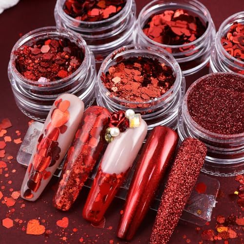 Red Holographic Chunky Heart Nail Art Glitter Sequins - 6 Jars Valentine's Day Collection - Image 4