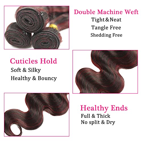 Red Human Hair Bundles P1b99j Body Wave Bundles Human Hair Brazilian Virgin Remy Hair 3 Bundles 8 10 12 Inch Ombre Body Wave Bundles Double Weft Hair Weave Highlight Bundles 300g - Image 3