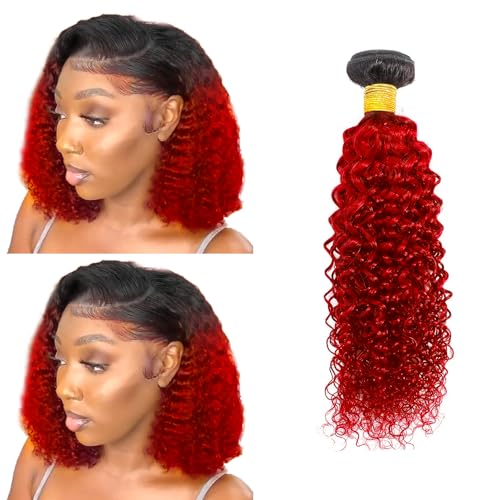 Red Kinky Curly Ombre Human Hair Bundles 8 Inch Single Bundle Two Tone Black to Red