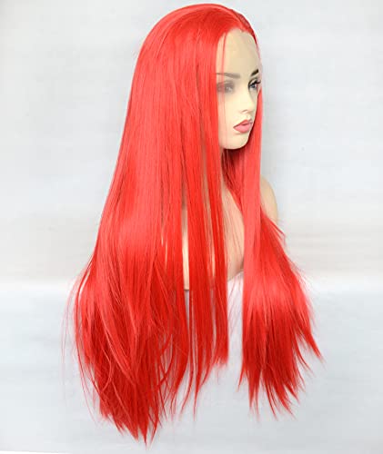 Red Lace Front Wig 22 Inch Straight Synthetic Heat Resistant Hair for Women - Image 3
