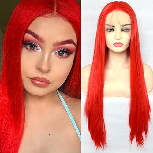 Red Lace Front Wig 22 Inch Straight Synthetic Heat Resistant Hair for Women