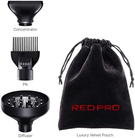 RED Pro Hair Dryer Soni-Clone 110,000 RPM High Speed BLDC Motor Dryer, Strong Air Flow for Fast Drying, Lightweight with Luxury Home & Travel Pouch, Magnetic Nozzle Hair Pik, Diffuser & Concentrator - Image 7