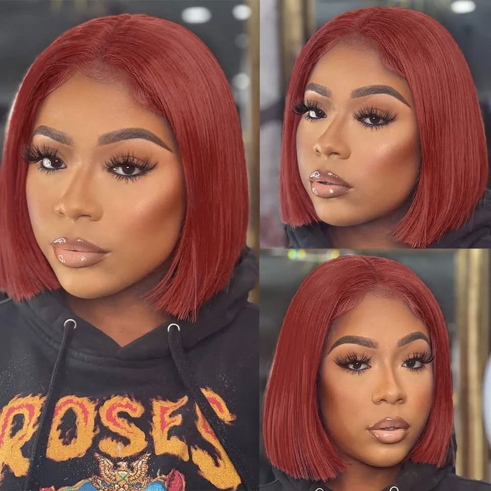 Copper Red 10 Inch Short Bob Glueless Human Hair Lace Front Wig for Women