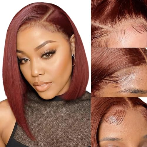 Reddish Brown Bob Wig Human Hair 13x4 Lace Front Wigs Human Hair Pre Plucked with Baby Hair Glueless Brazilian Virgin Human Hair Wigs 180 Density Black Women Brown Bob Lace Front Wigs 10INCH