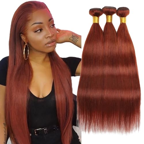 Reddish Brown Human Hair Bundles Color 33 Bundles Brown Copper Red Straight Human Hair 3 Bundles 30 32 34 inch Color 33 Copper Red Straight Bundles Remy Hair Extensions