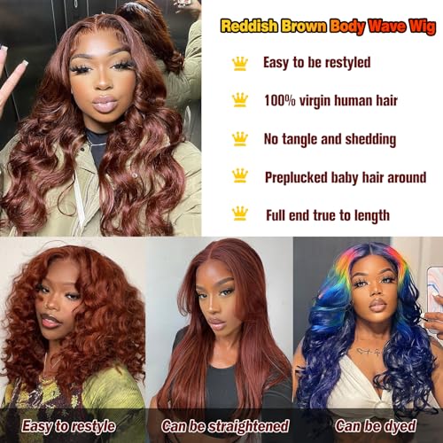 Reddish Brown 24 Inch 200% Density Human Hair Body Wave Lace Front Wig with Baby Hair - Image 3