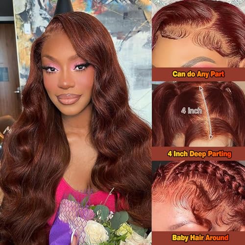Reddish Brown 24 Inch 200% Density Human Hair Body Wave Lace Front Wig with Baby Hair - Image 6