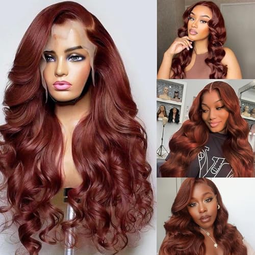 Reddish Brown Lace Front Wigs Human Hair 13x4 Body Wave Brown Lace Front Wigs Human Hair 180% Density Lace Front Wigs Human Hair Pre Plucked with Baby Hair 20inch HD Lace Front Wig Human Hair(20 inch) - Image 3
