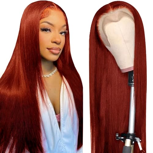 Reddish Brown Lace Front Wigs Human Hair 200 Density 13x6 Hd Lace Frontal Wig, 24 Inch Glueless Straight Wigs Human Hair Pre Plucked With Baby Hair