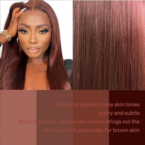 Reddish Brown Wig Pre Plucked 13x4 Colored Human Hair Lace Front Wigs Straight Glueless Wigs Human Hair HD Lace Frontal Human Hair Wig Pre Plucked with Baby Hair Auburn Wig Human Hair 22 Inch - Image 5