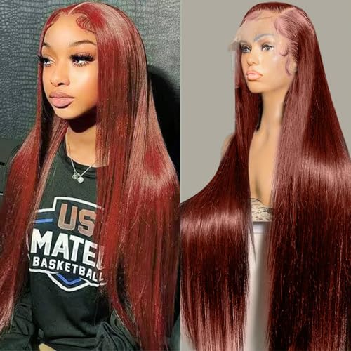 Reddish Brown Wig Pre Plucked 13x4 Colored Human Hair Lace Front Wigs Straight Glueless Wigs Human Hair HD Lace Frontal Human Hair Wig Pre Plucked with Baby Hair Auburn Wig Human Hair 22 Inch