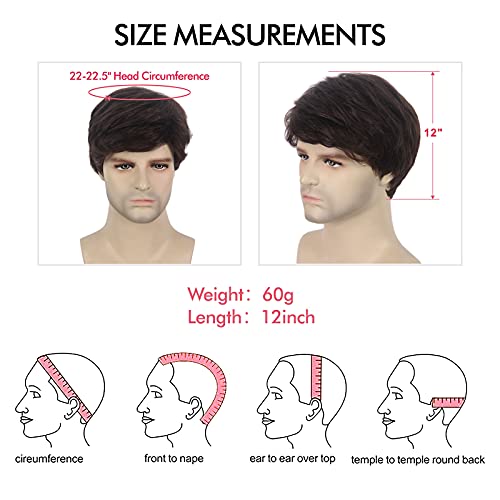 REEWES Mens Dark Brown Wig Short Men Wig Curly Men's Wig with Side Swept Bangs Natural Synthetic Full Wig for MaleDaily Party Costume Cosplay Wear - Image 6