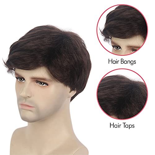 REEWES Mens Dark Brown Wig Short Men Wig Curly Men's Wig with Side Swept Bangs Natural Synthetic Full Wig for MaleDaily Party Costume Cosplay Wear - Image 3