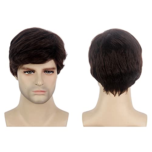 REEWES Mens Dark Brown Wig Short Men Wig Curly Men's Wig with Side Swept Bangs Natural Synthetic Full Wig for MaleDaily Party Costume Cosplay Wear - Image 2