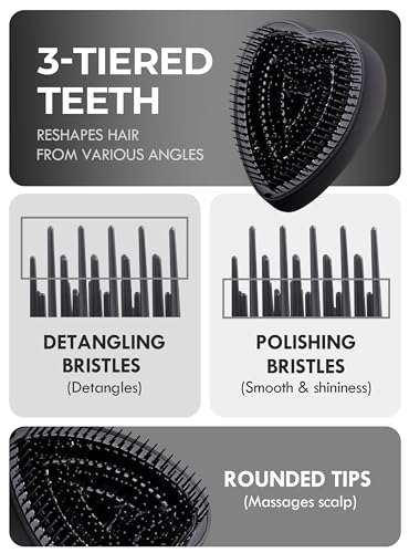 ReFa Heart Brush Matte Black, Small, Heart-Shaped, Gentle Detangling for Thick Hair - Image 5