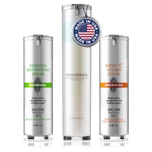 REJUVENATE Growth Factor & Multi-Peptide Serum, Energize Vitamin C Face & Eye Serum, NOURISH Essential Moisturizer Face Cream Bundle - Comprehensive Skincare for Radiant Appearance