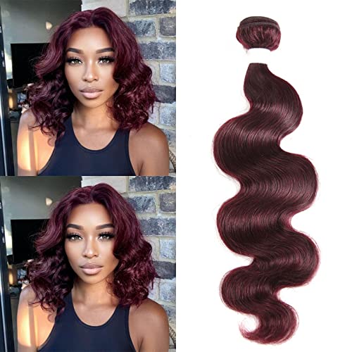 REMY HAIR 99j Body Wave Human Hair Bundles Unprocessed Brazilian Hair Bundles Sew in Hair Extensions Real Human Hair 1 Bundle Red Body Wave Bundles 10 Inch