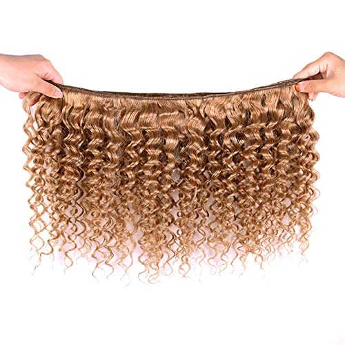 REMY HAIR Brazilian Human Hair Bundles Deep Wave Hair Bundles Honey Blonde Color Hair Extensions 16 Inch - Image 5