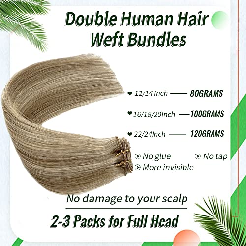 24 Inch Brown to Blonde Balayage Remy Human Hair Extensions Double Weft 120g Sew-in - Image 3