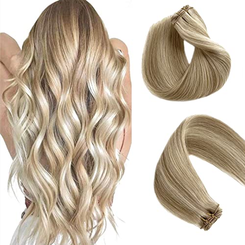 24 Inch Brown to Blonde Balayage Remy Human Hair Extensions Double Weft 120g Sew-in