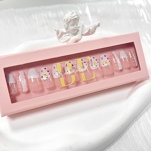 Reusable Press On Nails - French Tip Acrylic Coffin False Nail with Glue - Fake Gel Kit for Women or Girls - Beautiful Shape Artificial Finger Manicure - 12 Different Sizes - Short to Long | 24 Pack - Image 5