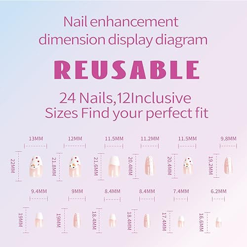 Reusable Press On Nails - French Tip Acrylic Coffin False Nail with Glue - Fake Gel Kit for Women or Girls - Beautiful Shape Artificial Finger Manicure - 12 Different Sizes - Short to Long | 24 Pack - Image 6