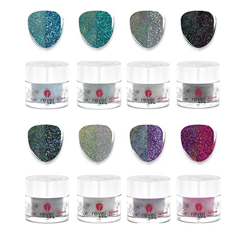 Revel Nail Dip Powder - Chrome Glitter Dip Powder for Nails, Chip Resistant Dip Nail Powder with Vitamin E and Calcium, DIY Manicure, 8-Pack