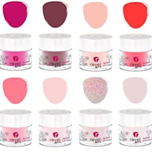 Revel Nail Dip Powder - Pink Dip Powder for Nails, Chip Resistant Dip Nail Powder with Vitamin E and Calcium, DIY Manicure, 12-Pack Light Pink & Red Dip Powder Set