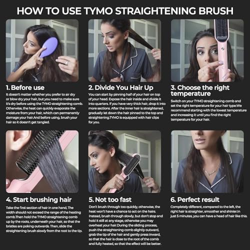 Ring Pink Hair Straightener Brush – Hair Straightening Iron with Built-in Comb, 20s Fast Heating & 5 Temp Settings & Anti-Scald, Perfect for Professional Salon at Home - Image 7