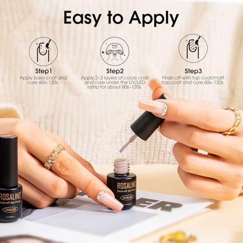 ROSALIND 48PCS Gel Nail Polish Set, 45 Colors Fall Gel Polish Brown Orange Reflective Glitter Gel Polish Starter Set with Matte & Glossy Gel Top Base Coat Manicure Gift for Women - Image 7