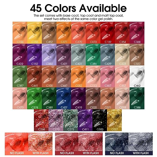 ROSALIND 48PCS Gel Nail Polish Set, 45 Colors Fall Gel Polish Brown Orange Reflective Glitter Gel Polish Starter Set with Matte & Glossy Gel Top Base Coat Manicure Gift for Women - Image 2