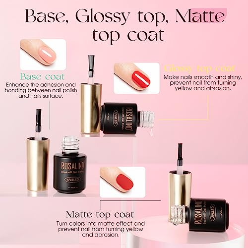 ROSALIND 48PCS Gel Nail Polish Set, 45 Colors White Black Nude Pink Colorful Collection Gel Polish Set with 3 Pcs Gel Top Coat and Base Coat Set Nails Art Manicure Home Salon for Women - Image 5