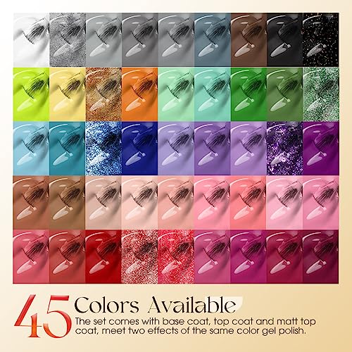 ROSALIND 48PCS Gel Nail Polish Set, 45 Colors White Black Nude Pink Colorful Collection Gel Polish Set with 3 Pcs Gel Top Coat and Base Coat Set Nails Art Manicure Home Salon for Women - Image 2