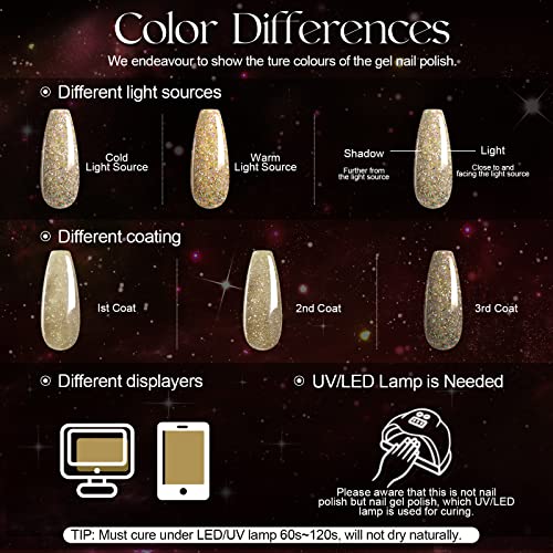 ROSALIND 6 Color Glitter Gel Nail Polish Set for Professional Home DIY Manicures - Image 8