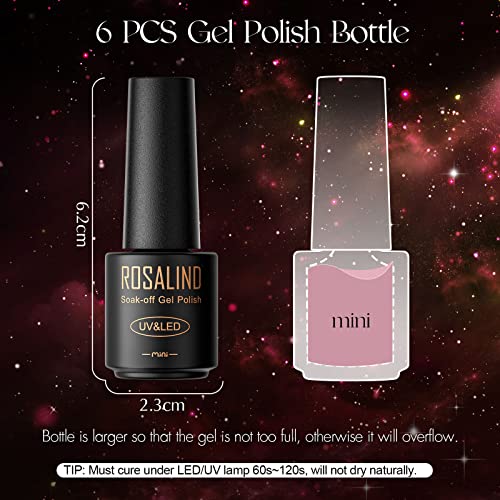 ROSALIND 6 Color Glitter Gel Nail Polish Set for Professional Home DIY Manicures - Image 9