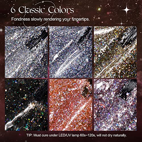 ROSALIND 6 Color Glitter Gel Nail Polish Set for Professional Home DIY Manicures - Image 2